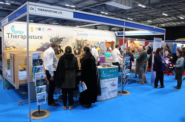 exhibition stand on blue floor